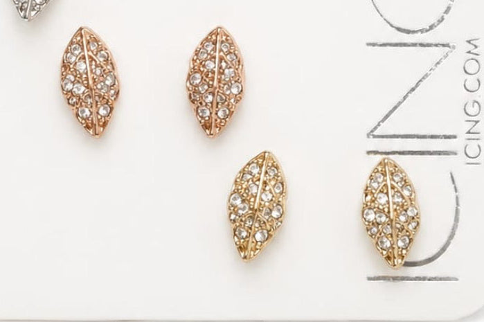 ICING UK Stone Studded Leaf Studs