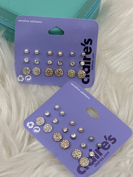 Claire’s 9 pairs studs silver ,gold , rose gold