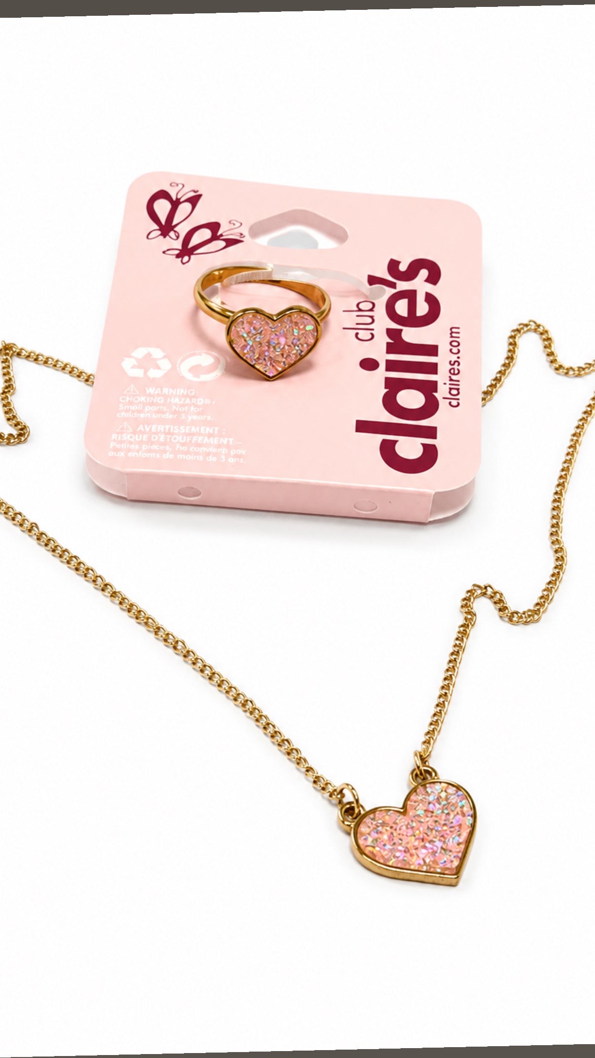 Claire’s glitter heart pendant and ring set
