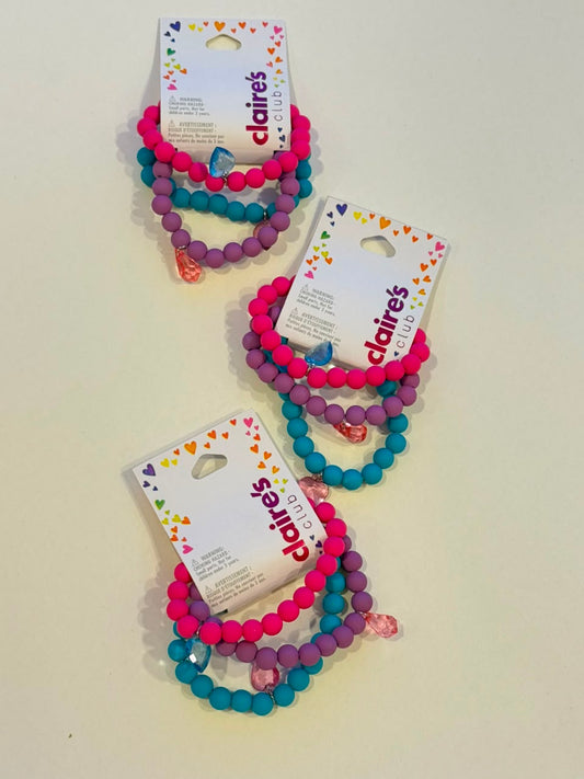 Claire's Beaded Blue, Pink & Purple with Gem Charms