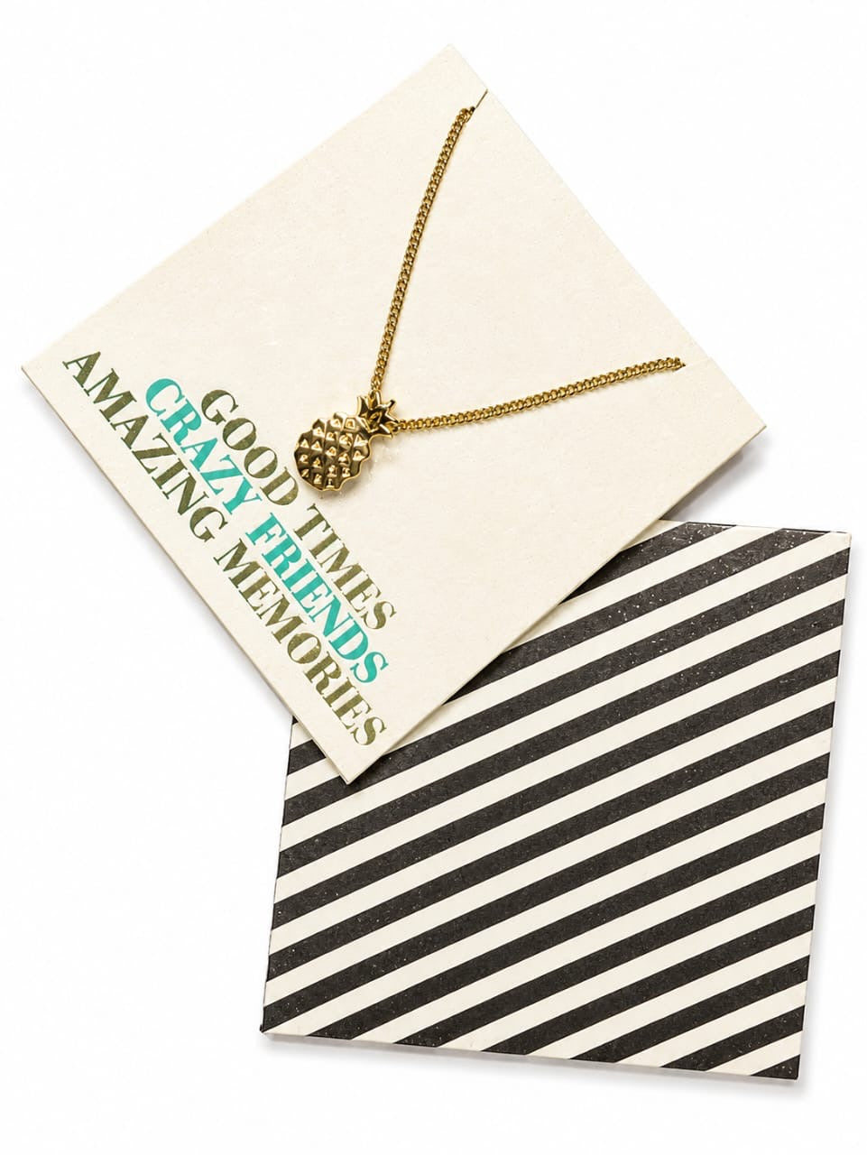 Lovisa friendship card and necklace set with black and white lined envelope.