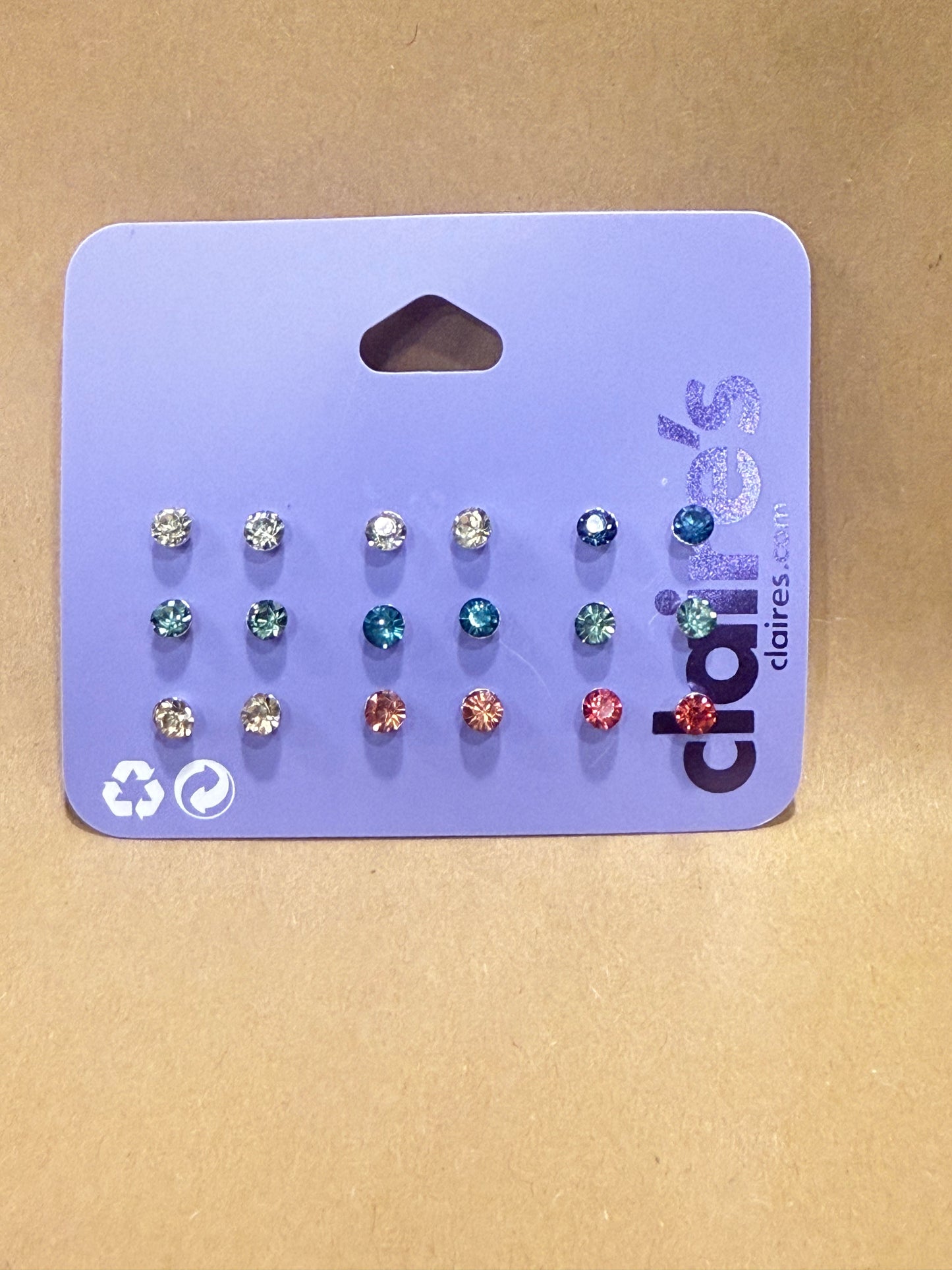 Claire’s mini studs in multi color stones pack of 9 pairs