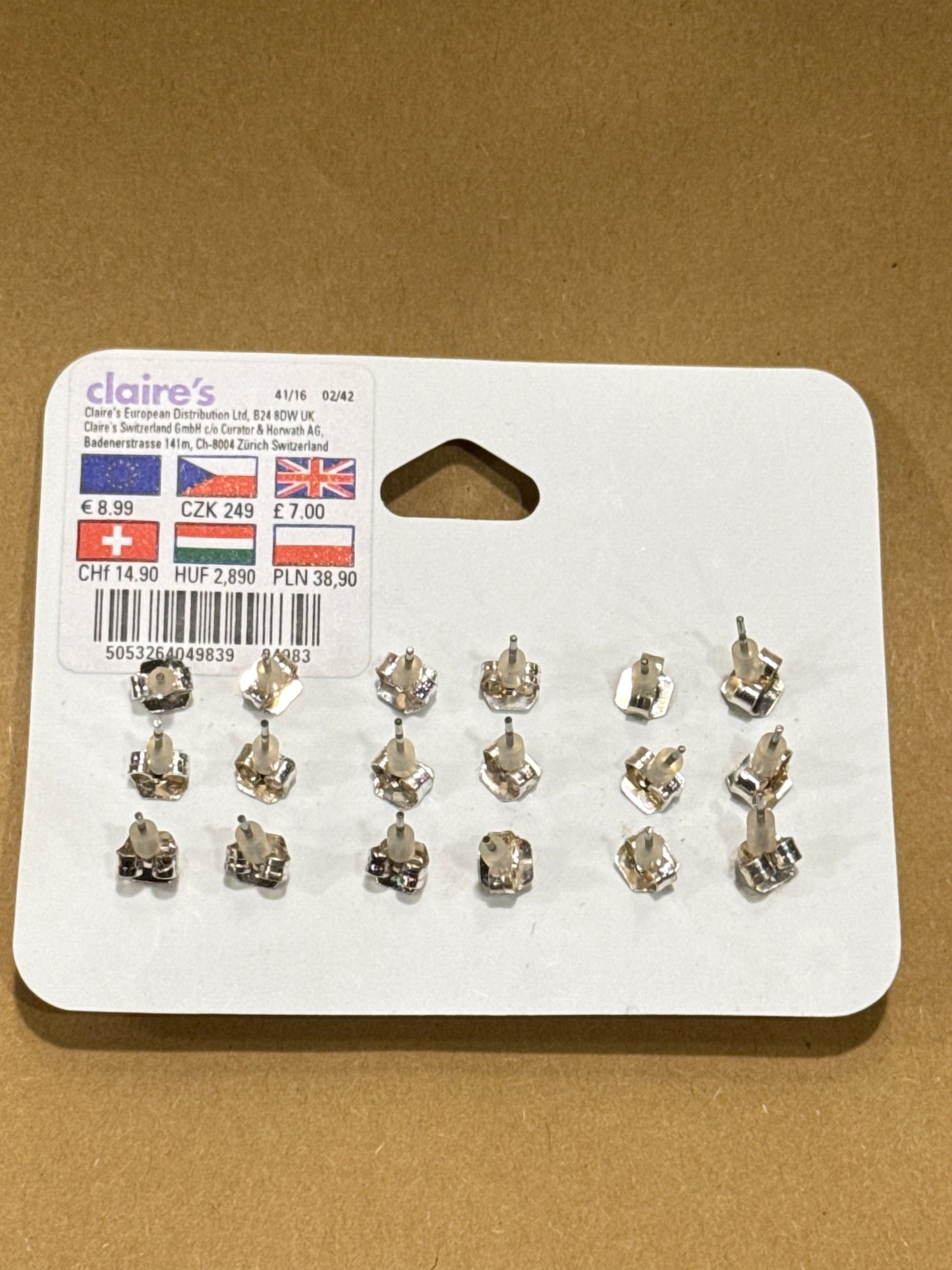 Claire’s multi size round glitter and stone studs in silver gold and rose gold