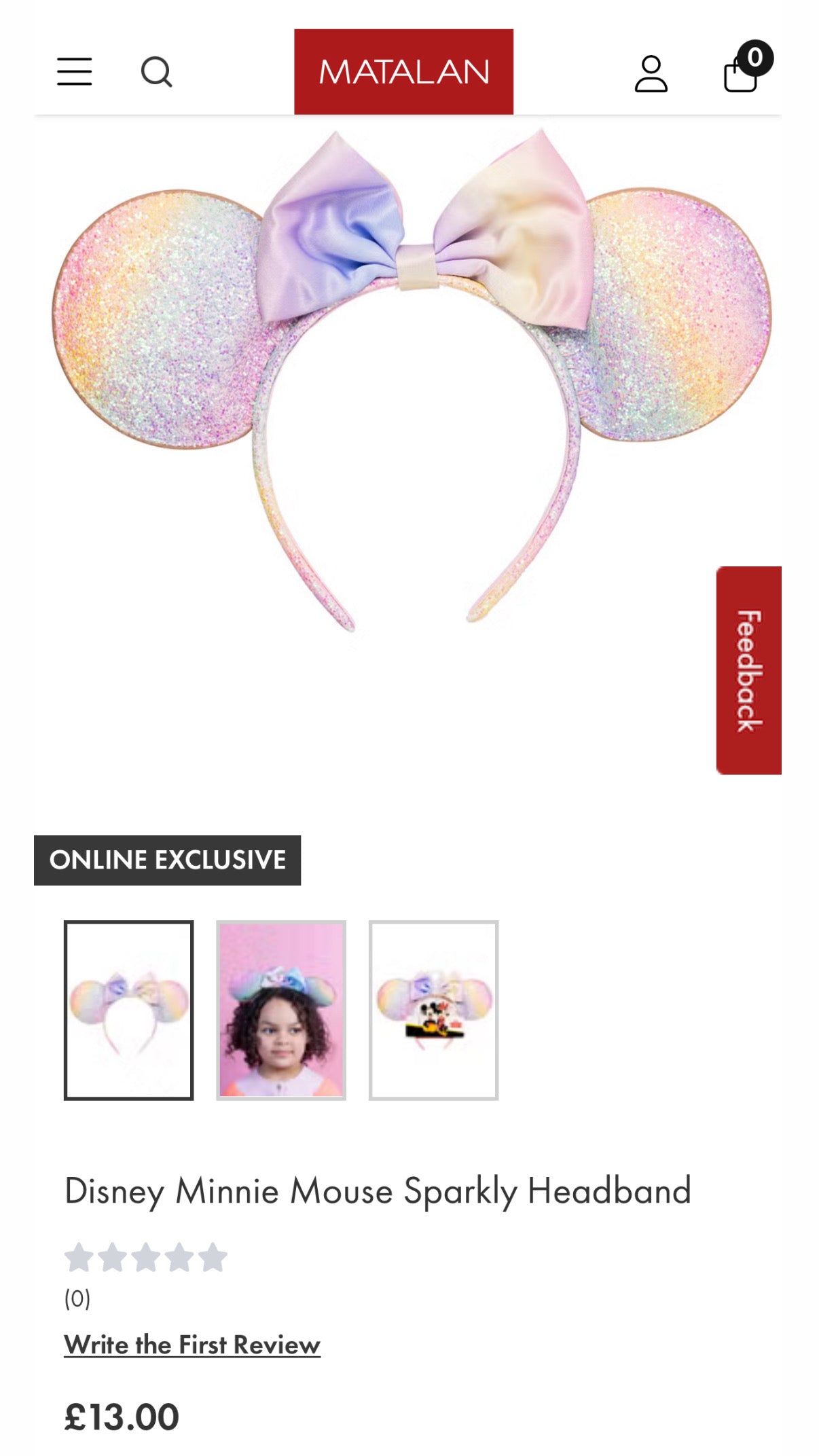 Disney original pastel glitter ombré headband with satin bow detail