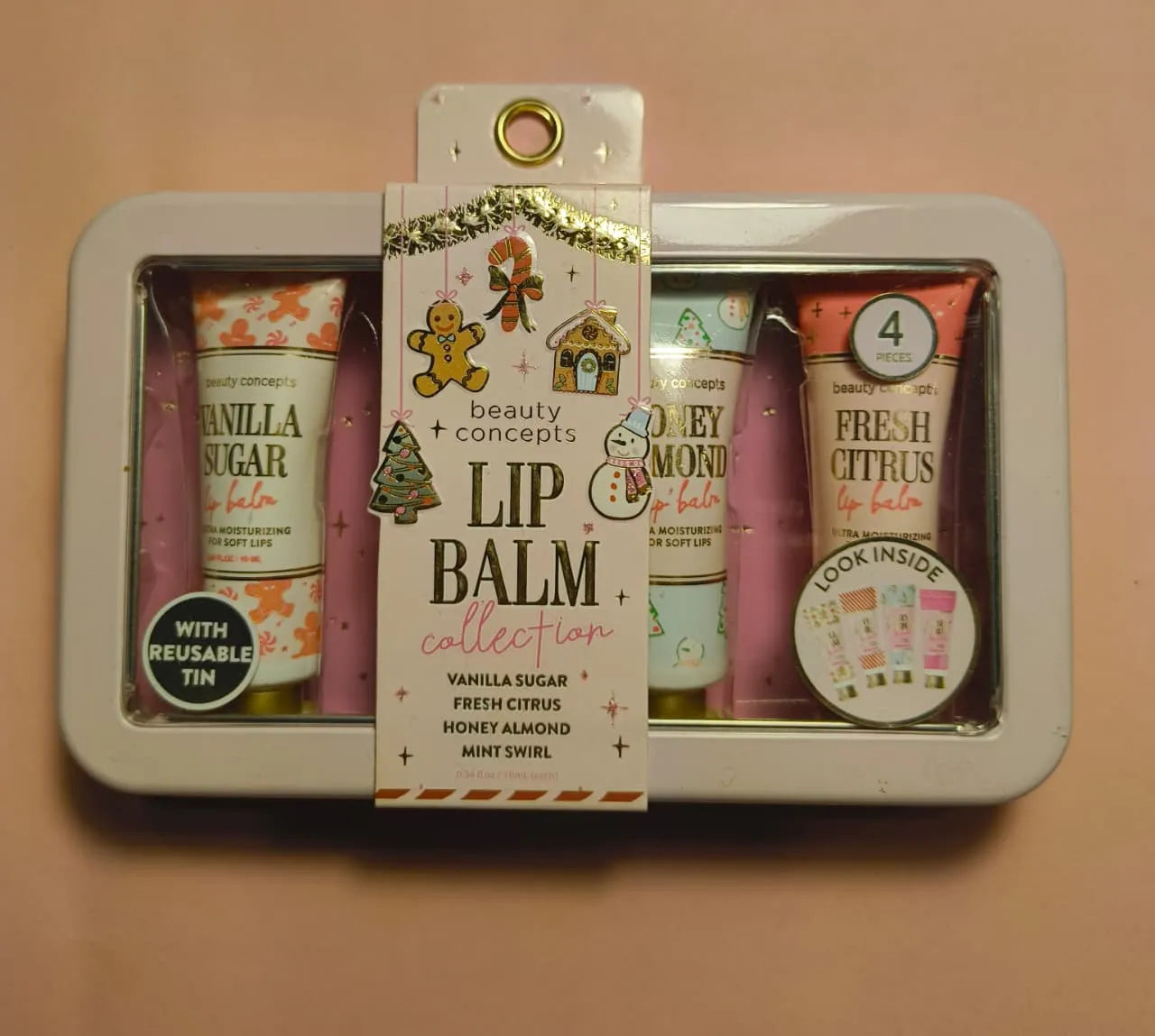 Beauty Concepts Lip Balm Collection featuring Vanilla Sugar, Honey Almond, and Fresh Citrus flavors.
