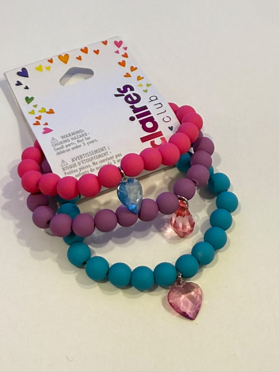Claire's Beaded Blue, Pink & Purple with Gem Charms