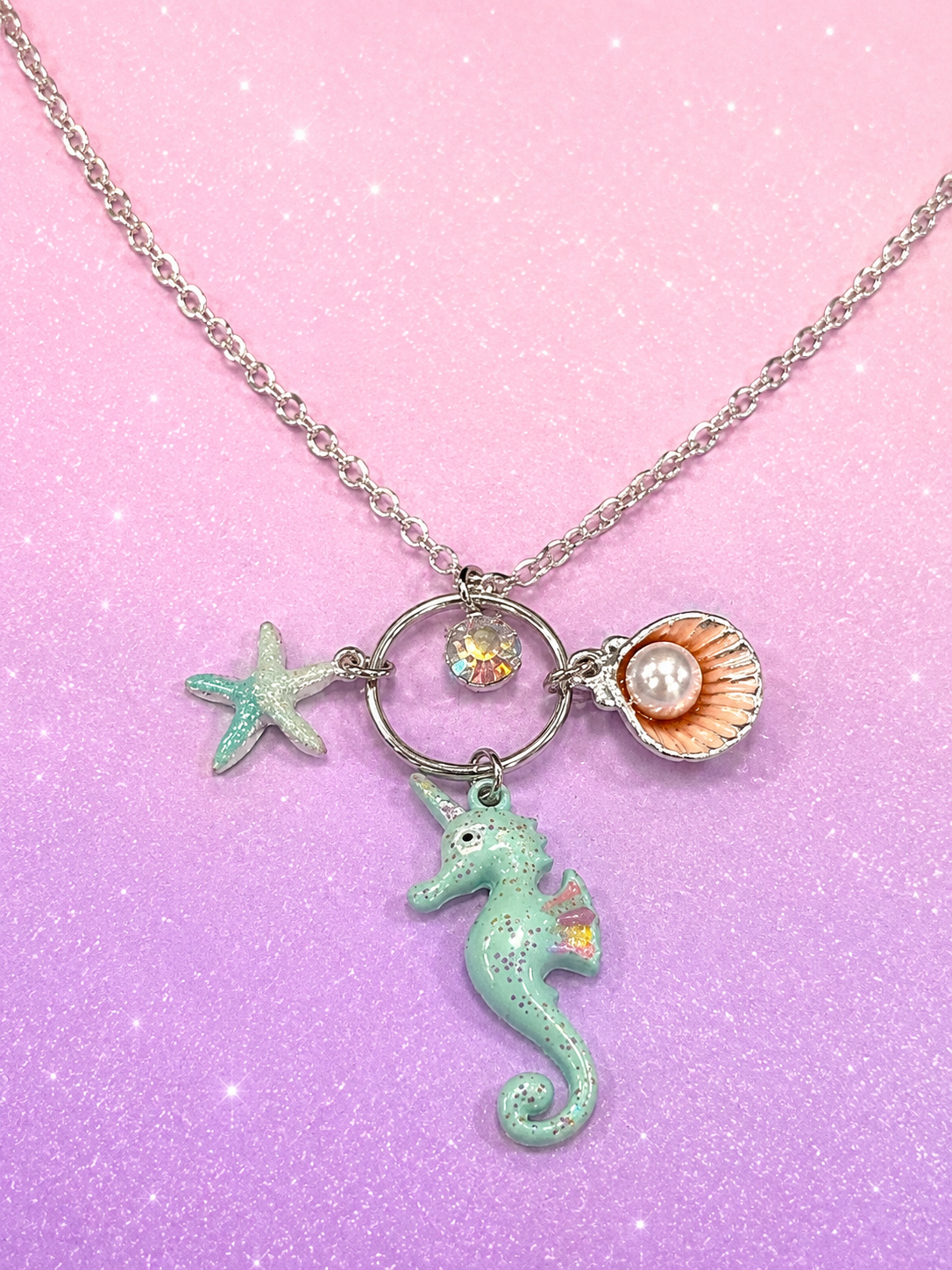 Justice by Walmart seahorse starfish and seashell pendant necklace