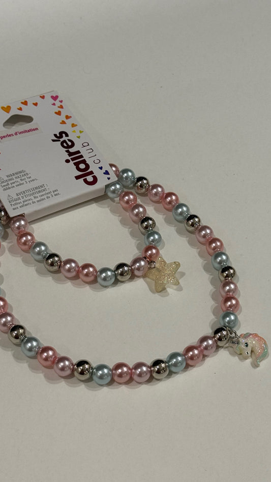 Claire's Unicorn Beaded Pearl Necklace with Unicorn Charm