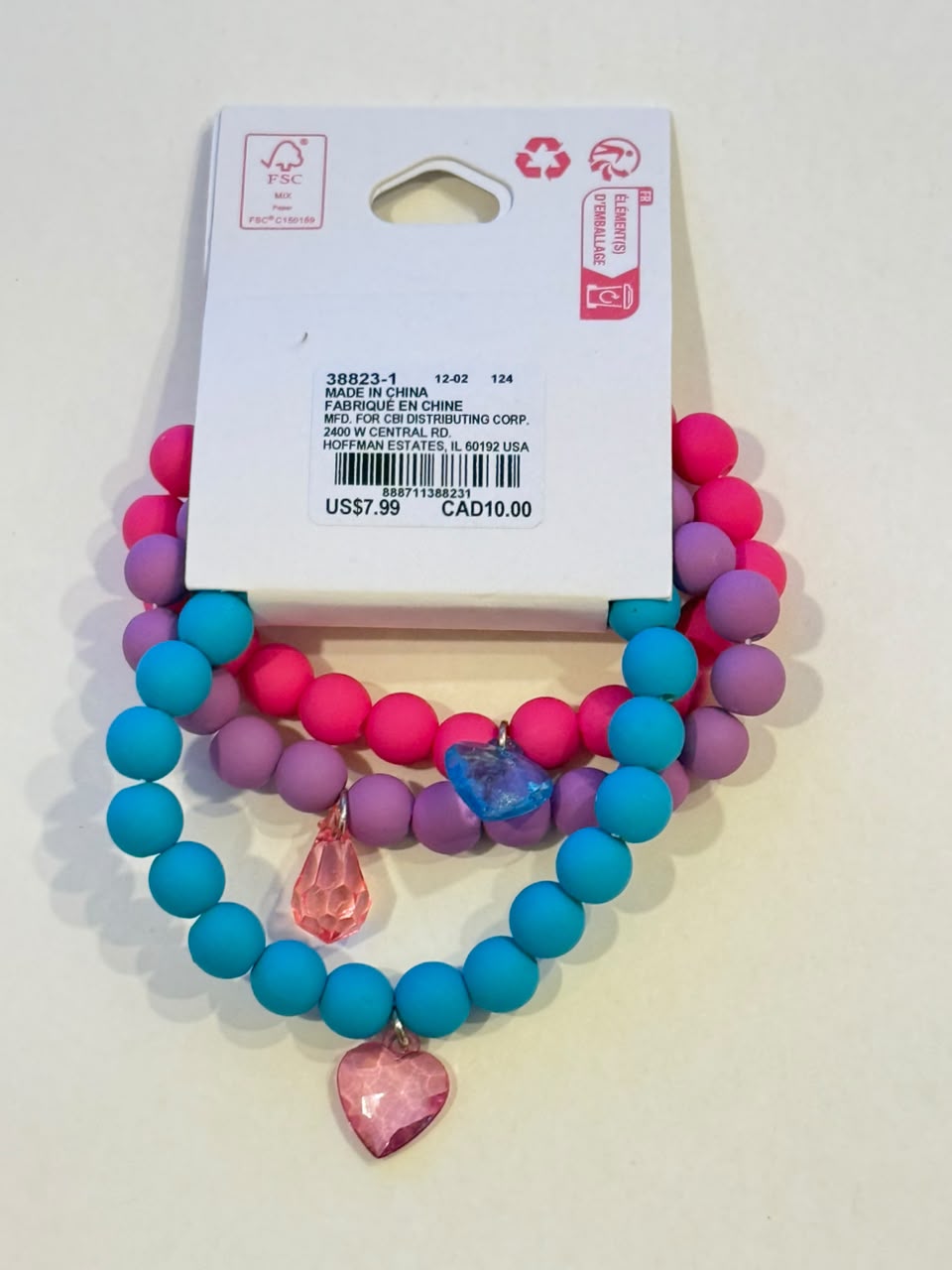 Claire's Beaded Blue, Pink & Purple with Gem Charms