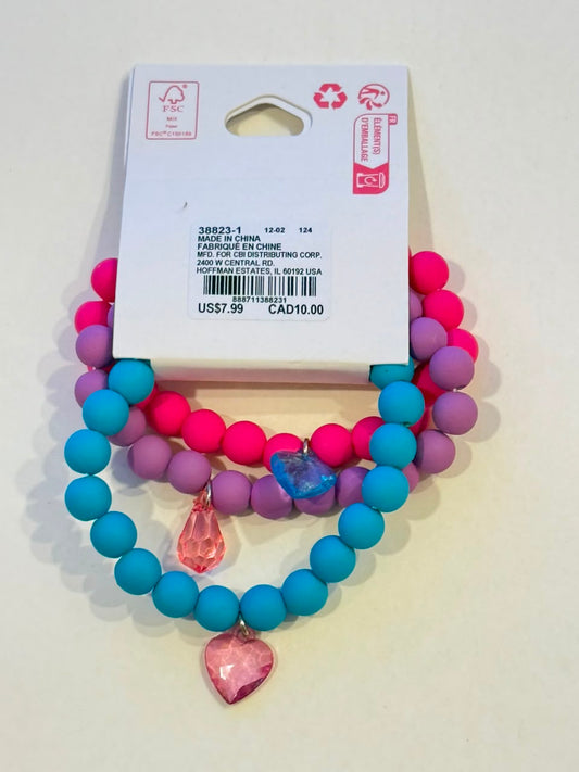 Claire's Beaded Blue, Pink & Purple with Gem Charms
