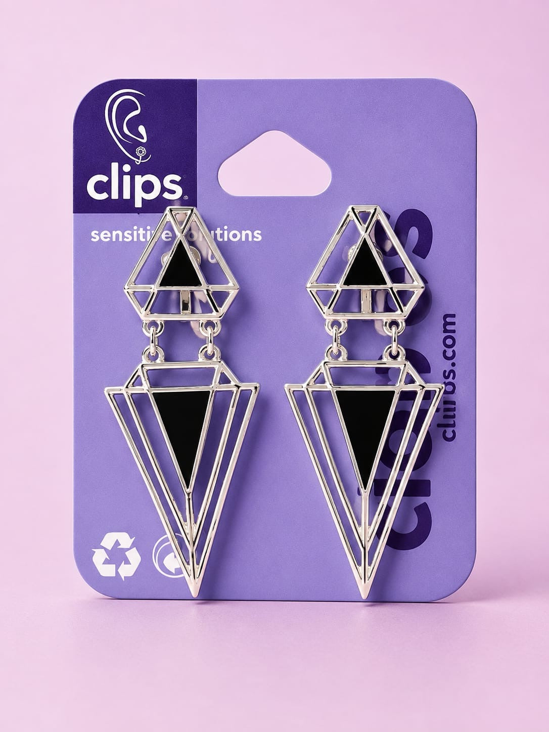 Claire’s Retro danglers Silver and Black Clip On Earrings