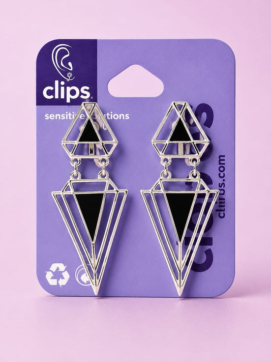 Claire’s Retro danglers Silver and Black Clip On Earrings