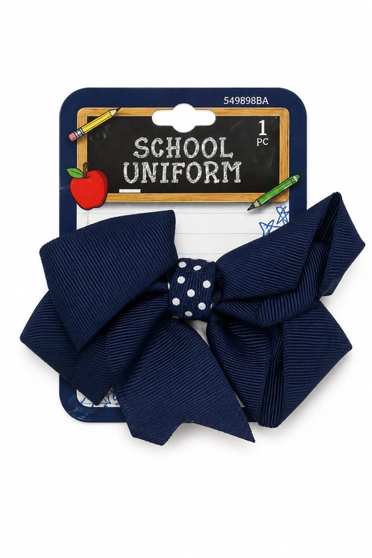 School Uniform Bow Clip Navy Blue