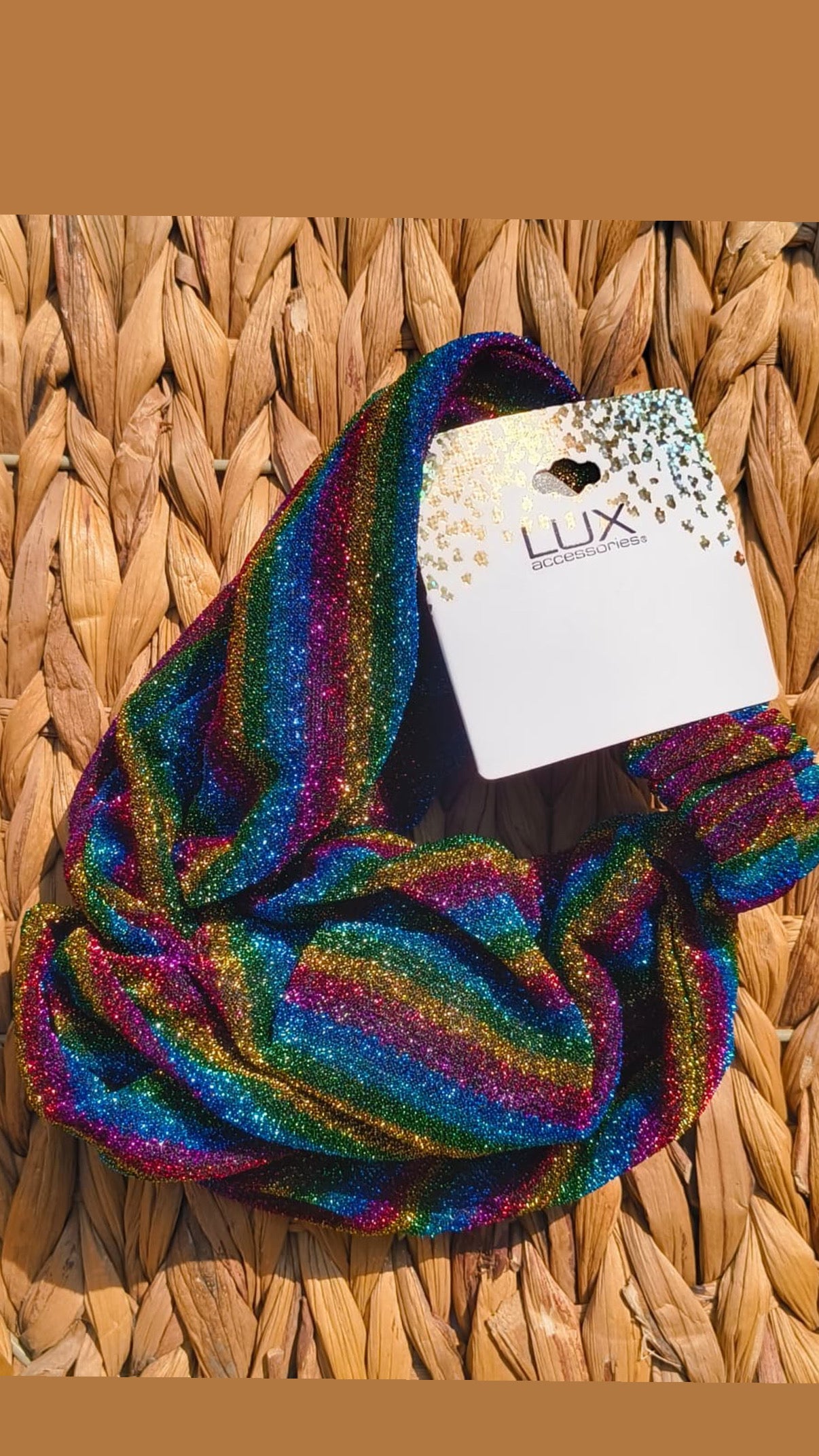 Lux glitter textured turban knot headband in rainbow