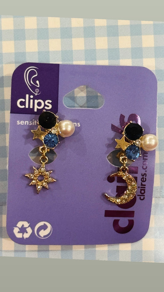 Claire’s celestial dangler earrings with clip