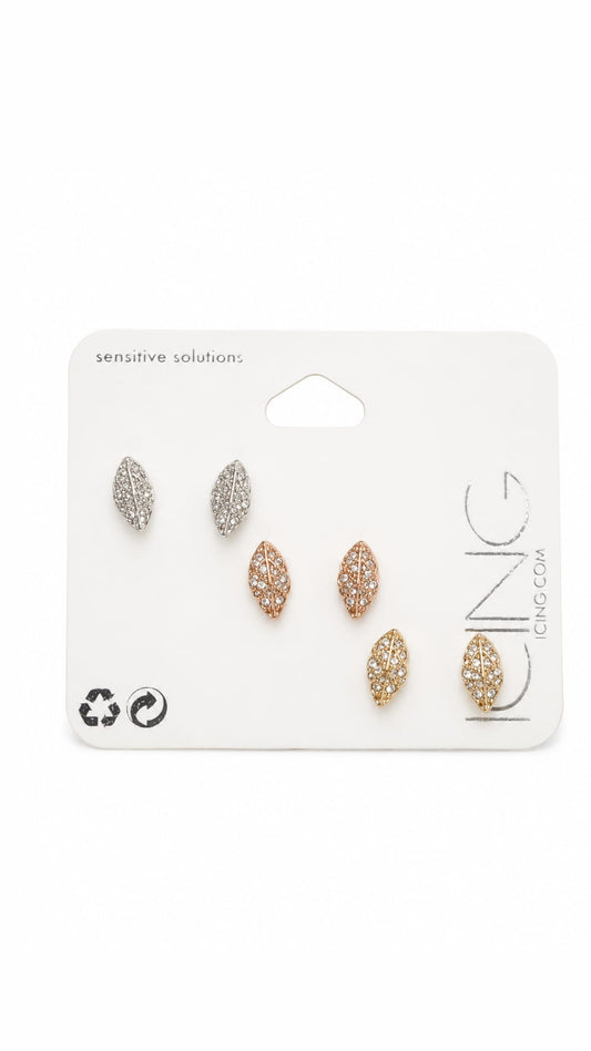 ICING UK Stone Studded Leaf Studs