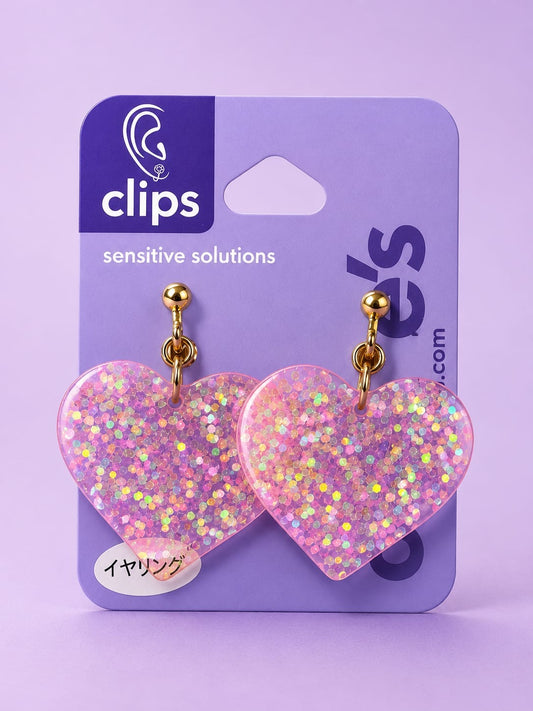 Pink heart translucent danglers with clips