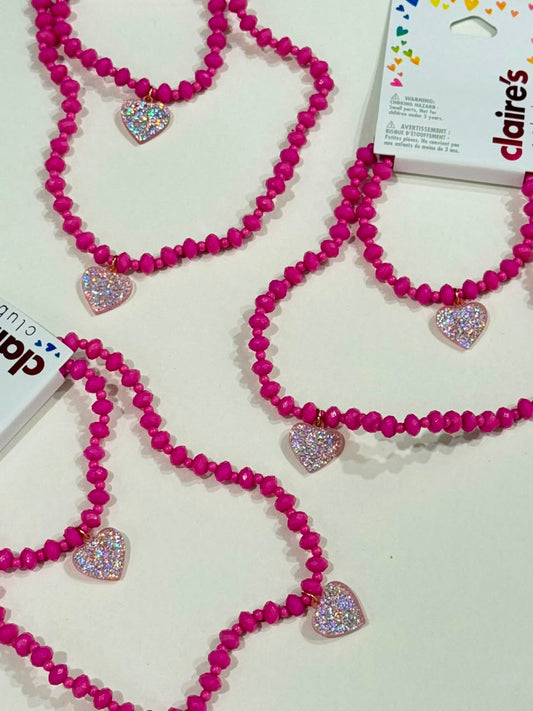 Claire’s beaded necklace and bracelet set with glittery heart charm