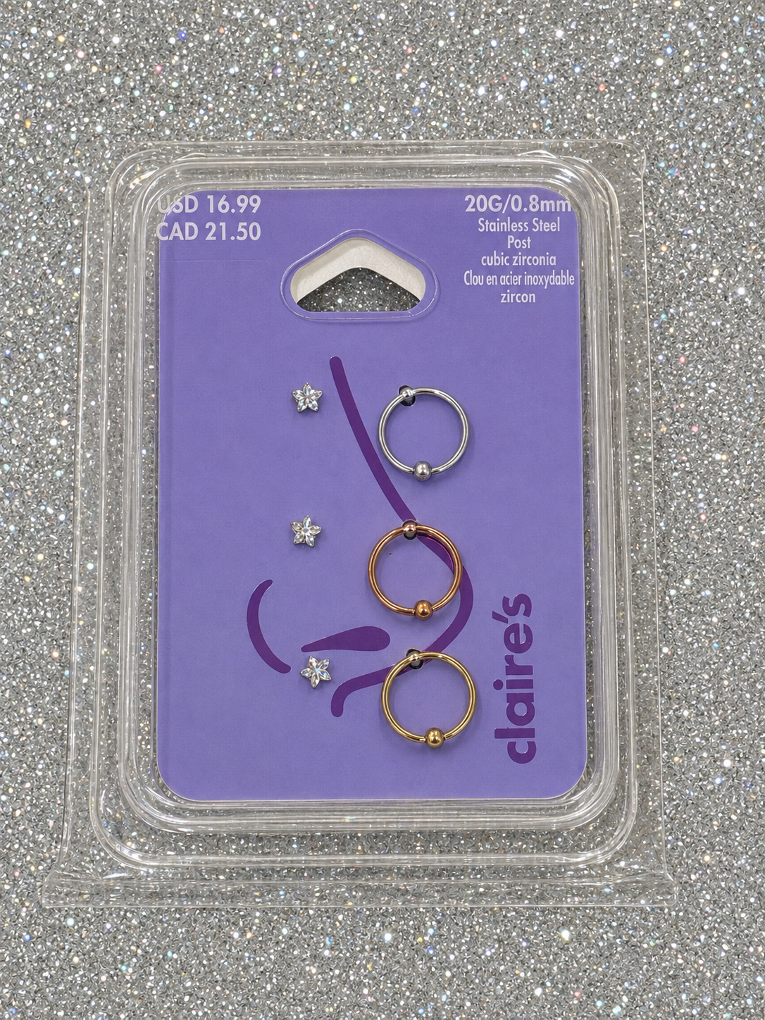 Claire’s Real Cubic Zircon Set Of 6 nose Studs & Rings
