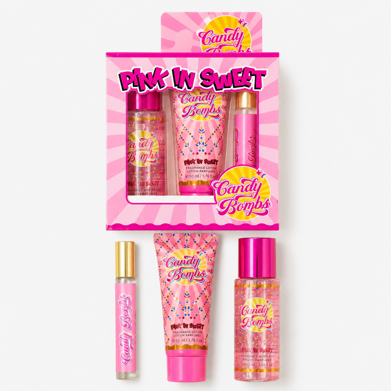 Pink in Sweet (Candy Bombs) Mini Mist ,Hand Cream Travel,Travel Perfume Gift Set