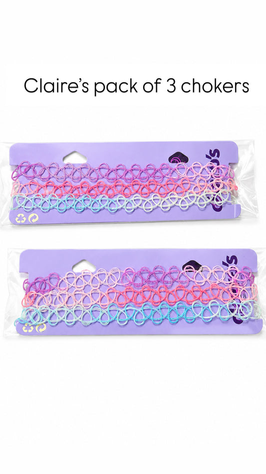 Claire’s set of 3 pastel glitter choker set