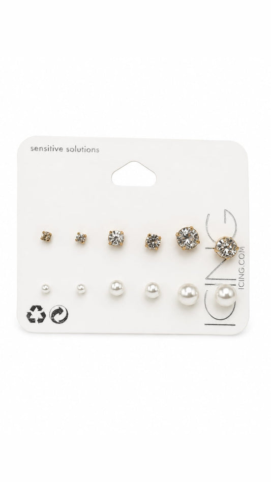 ICING uk pearl and stones multi size studs pack