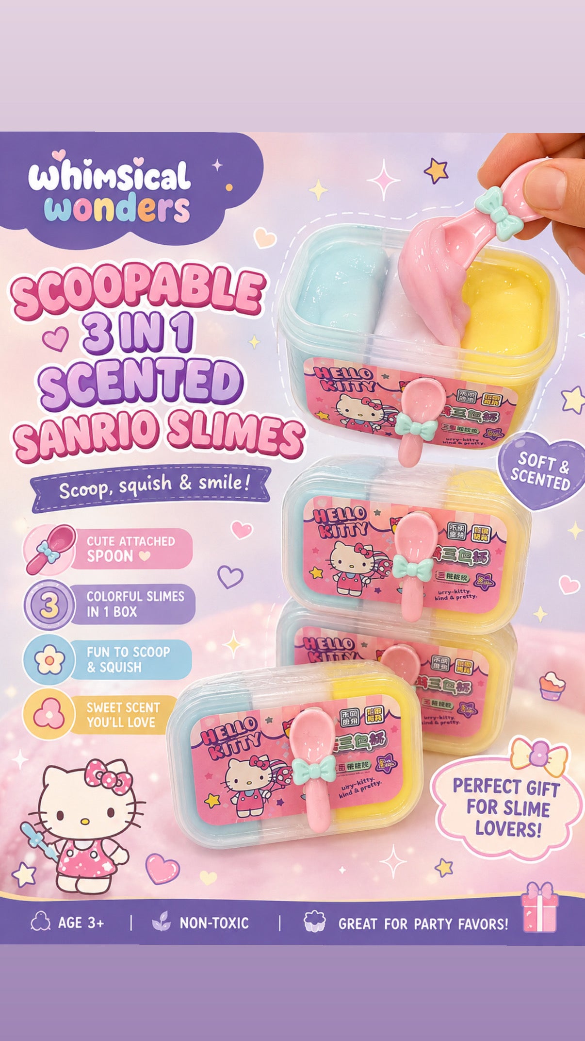 Hello kitty Sanrio Licensed Scoopable 3 In 1 Slime With kawaii Spoon