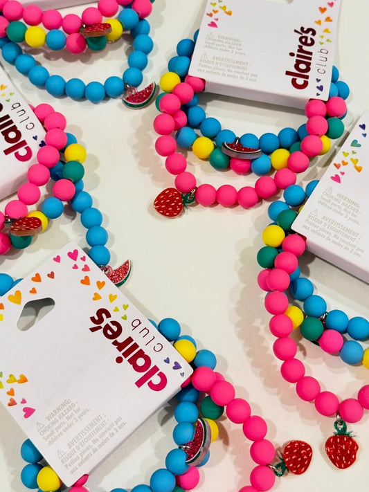 Claire's Chunky Beaded Fruit Charm Bracelet