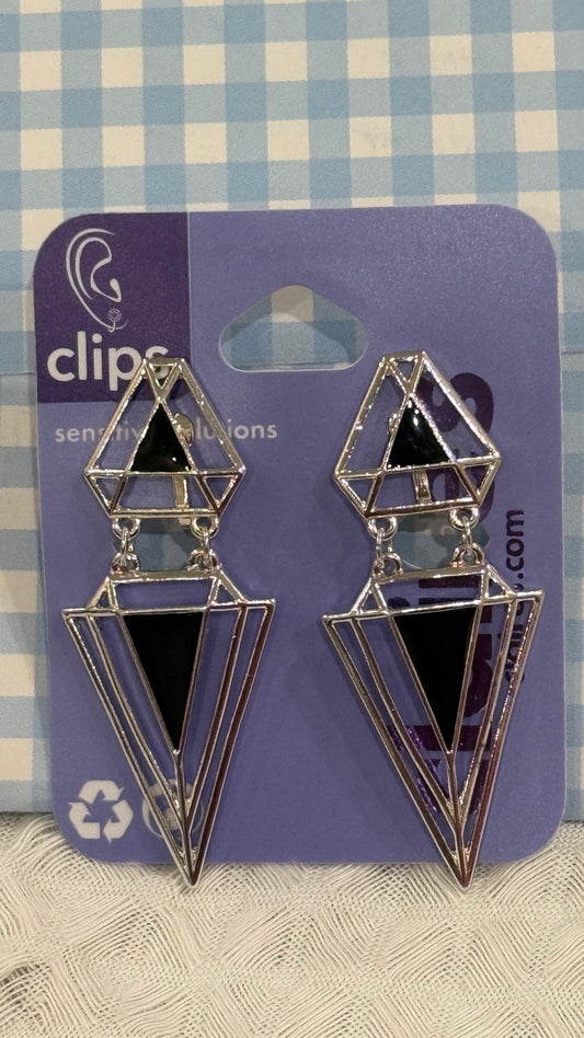 Claire’s Retro danglers Silver and Black Clip On Earrings