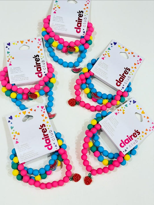 Claire's Chunky Beaded Fruit Charm Bracelet