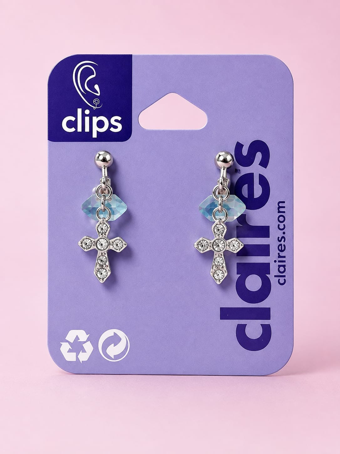 Claire’s Studded Cross Danglers With Clips