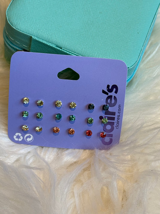 Claire’s mini studs in multi color stones pack of 9 pairs