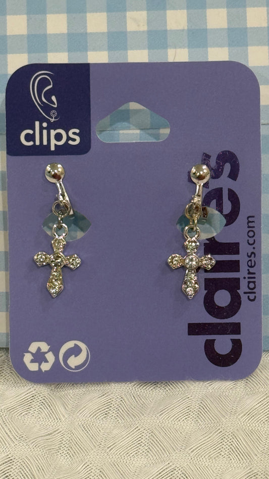 Claire’s Studded Cross Danglers With Clips