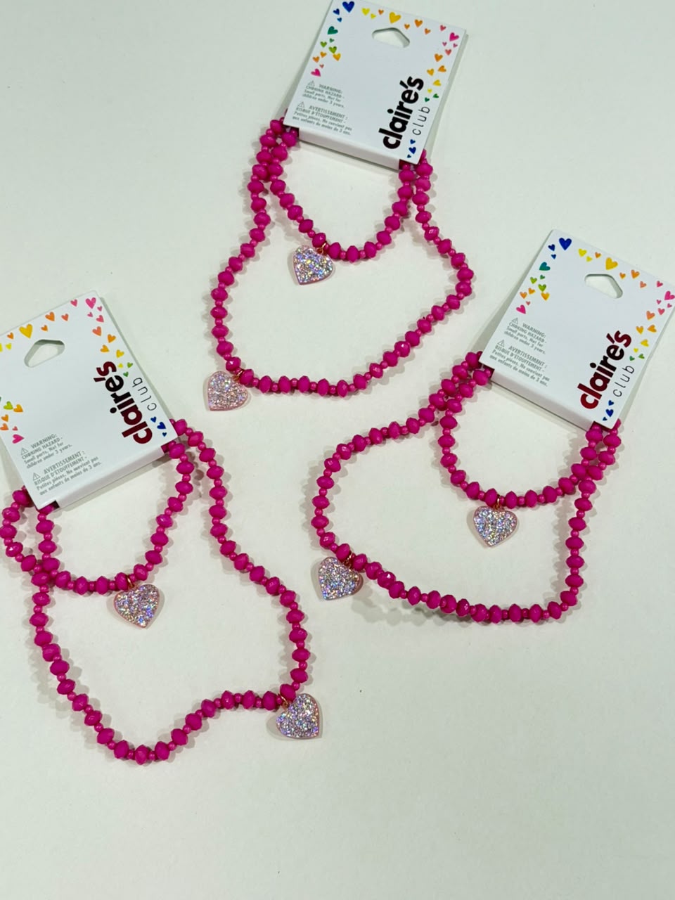 Claire’s beaded necklace and bracelet set with glittery heart charm