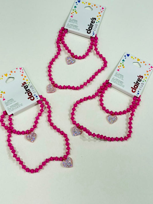 Claire’s beaded necklace and bracelet set with glittery heart charm