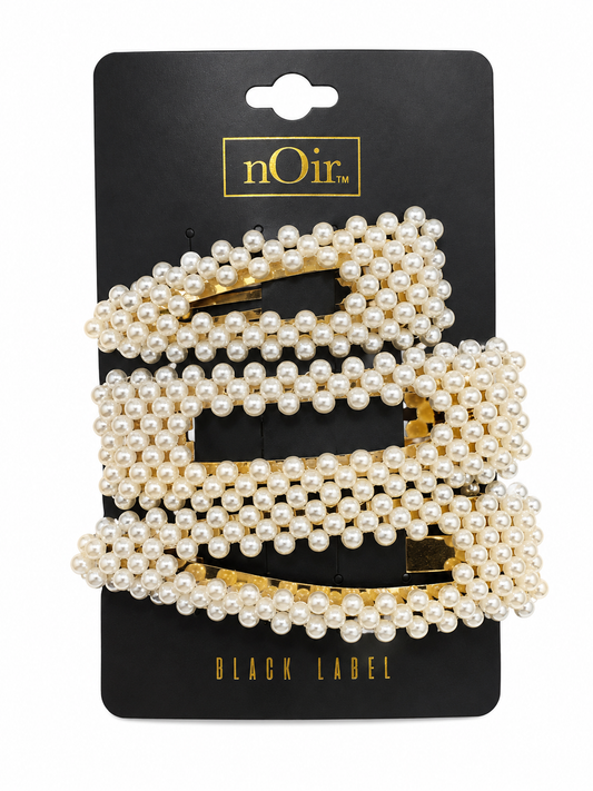 Noir gold and pearl studded formal hair pins pack of 3 large chunky clips