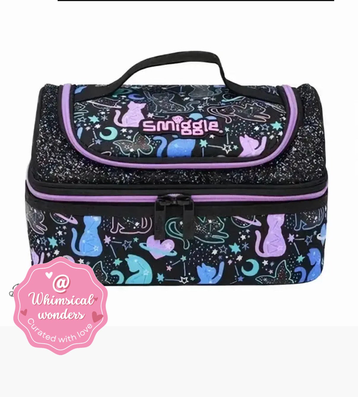 Smiggles Celestial Cat And Glitter Dual Compartment Insulated Lunchbag With Long Handle