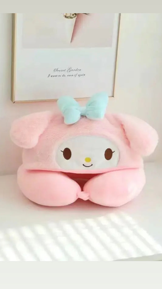 Sanrio My Melody Travel Pillow With Hoodie