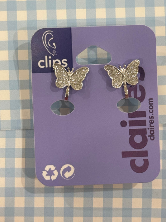 Claire’s Glitter Butterfly studs With Clips