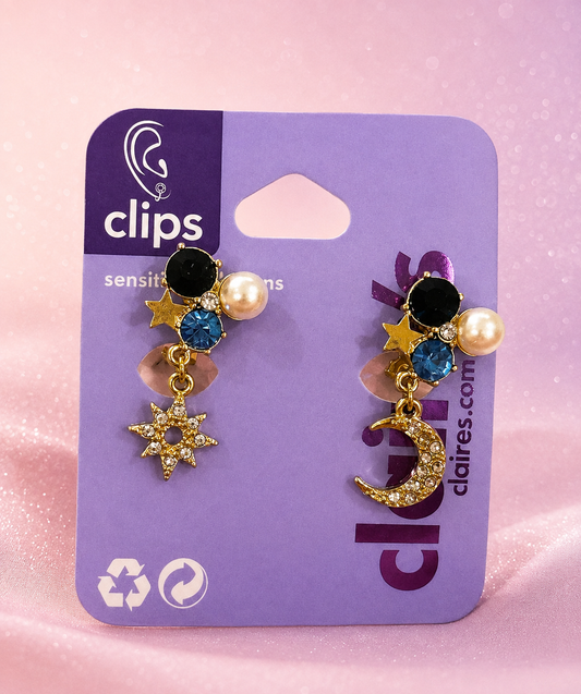Claire’s celestial dangler earrings with clip