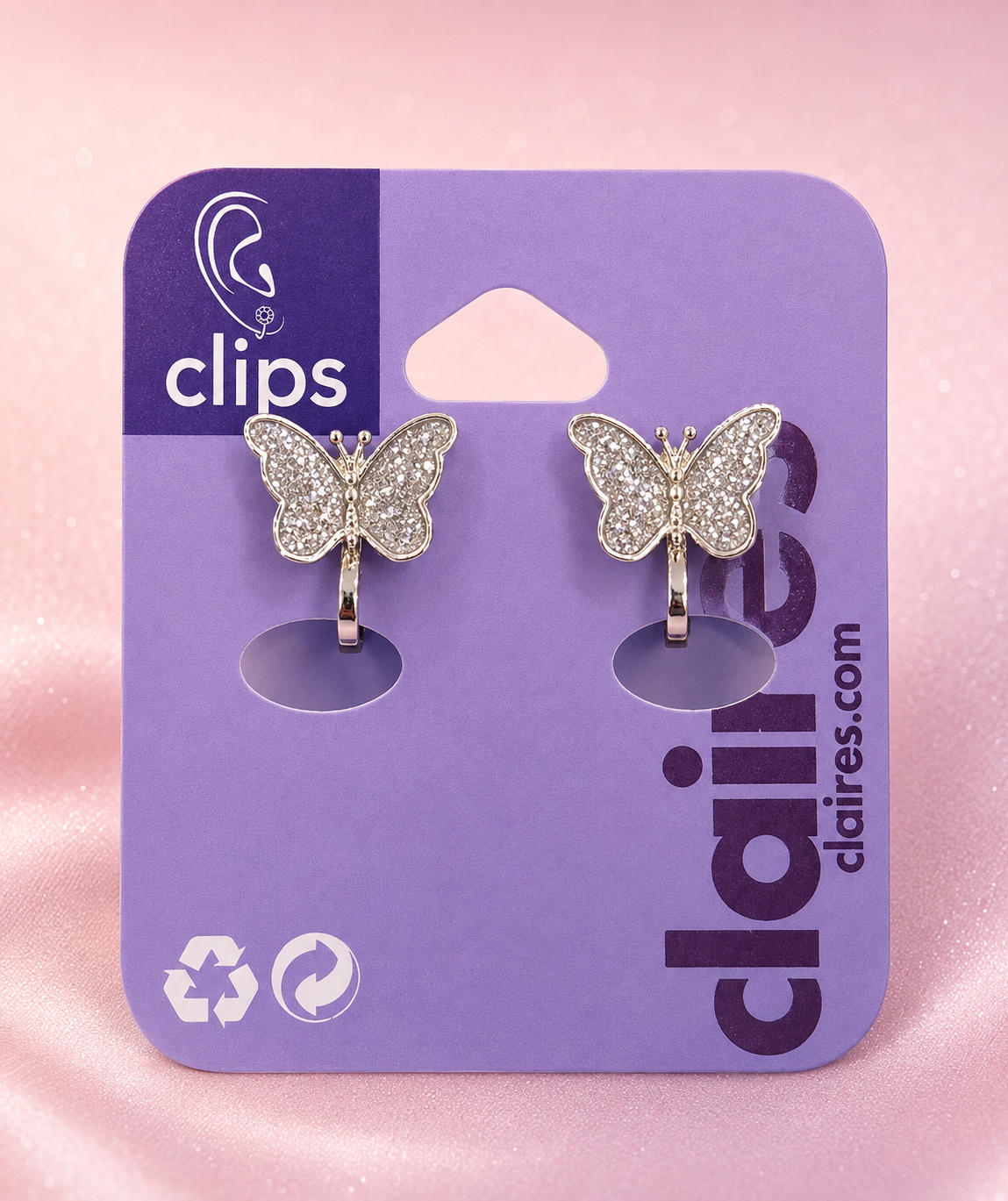 Claire’s Glitter Butterfly studs With Clips