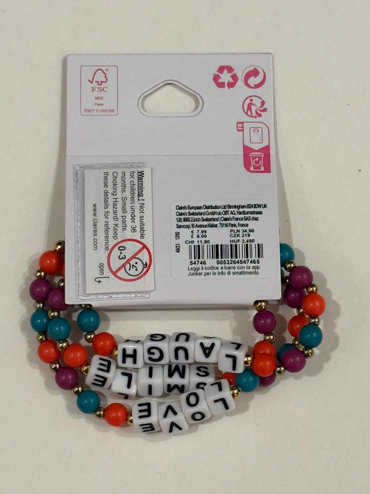 Claire’s beaded love smile laugh pack of 3 bracelets