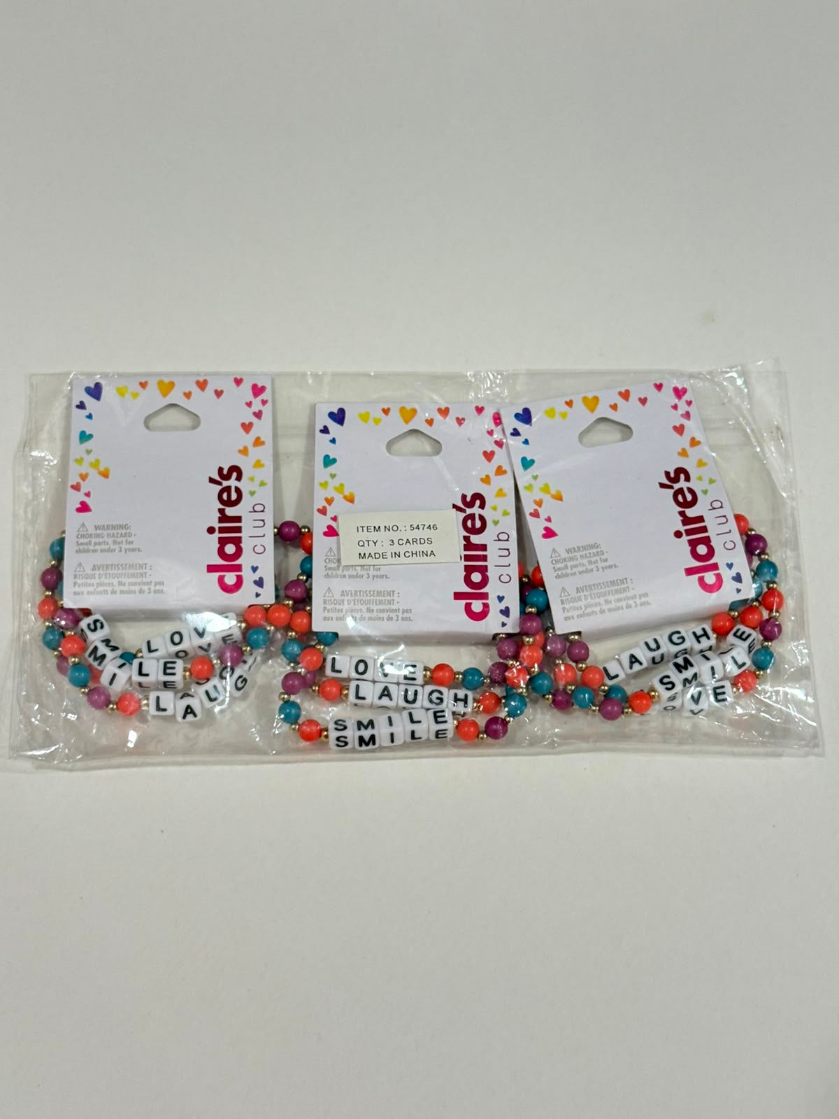 Claire’s beaded love smile laugh pack of 3 bracelets