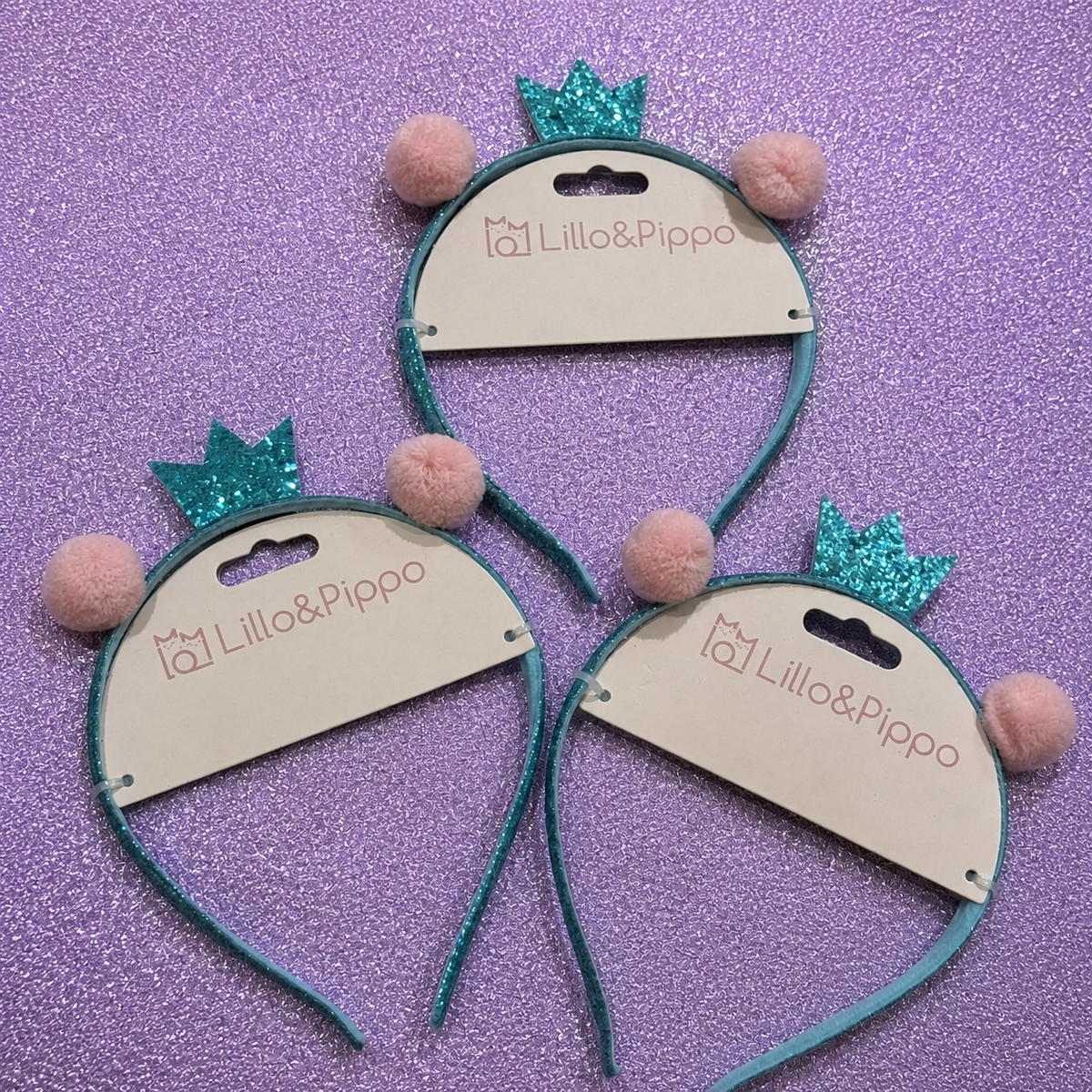 Teal Crown & Pink Pom-Pom Kids Headband