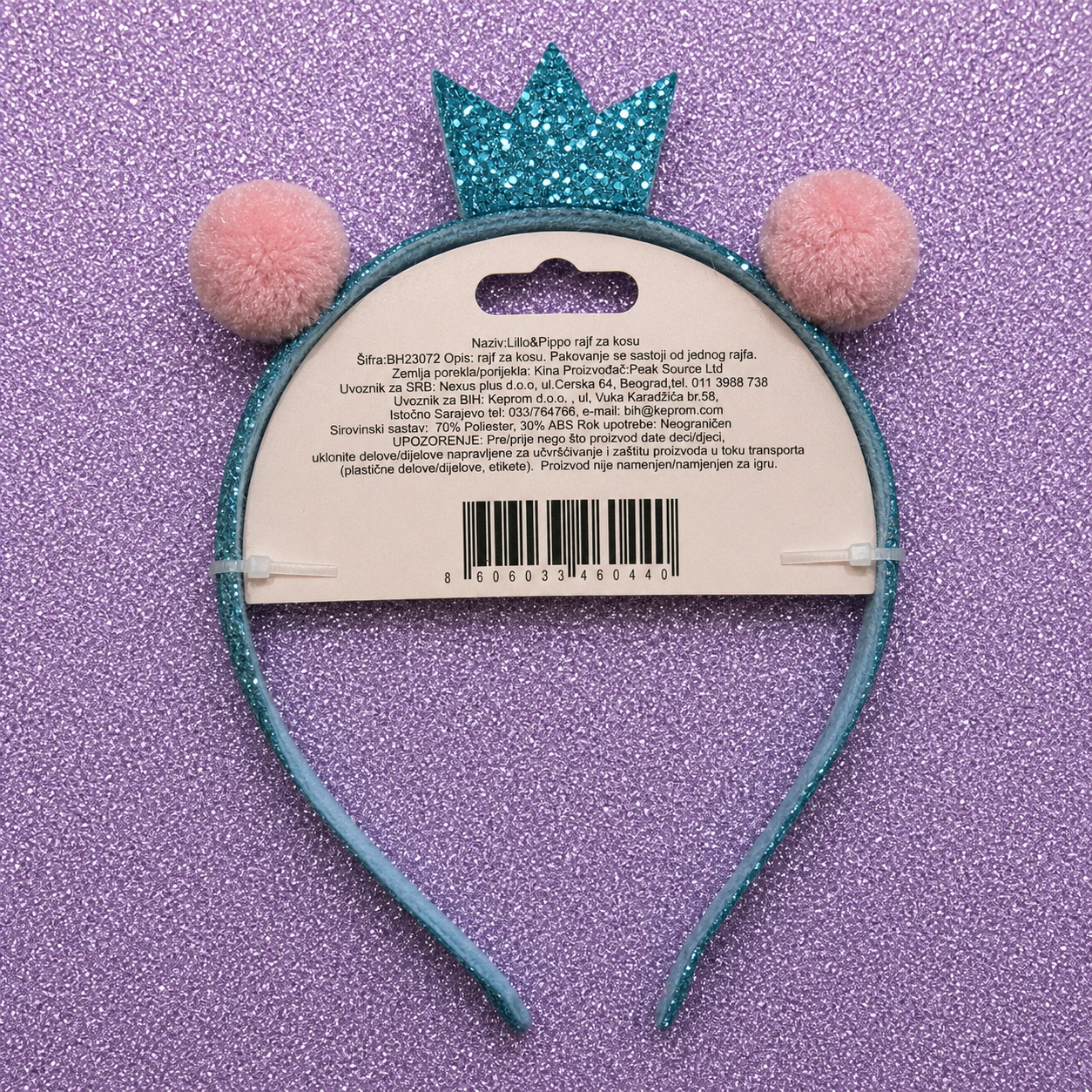 Teal Crown & Pink Pom-Pom Kids Headband