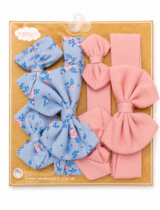 Capelli 6 Piece Jumbo Headwraps & Clip Set