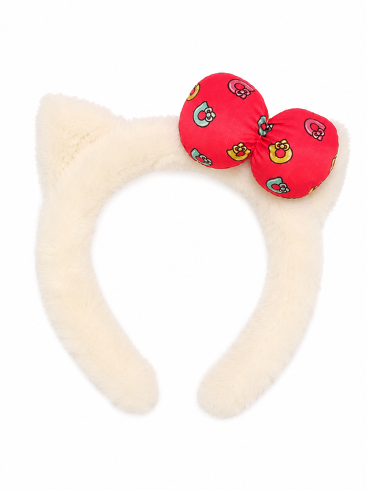 Fluffy Cat ear Headband With Bow