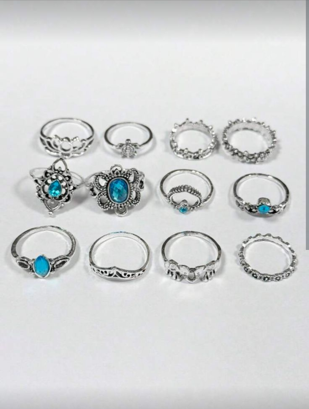 Vintage Blue Stone Bohemian Set of 12 Rings